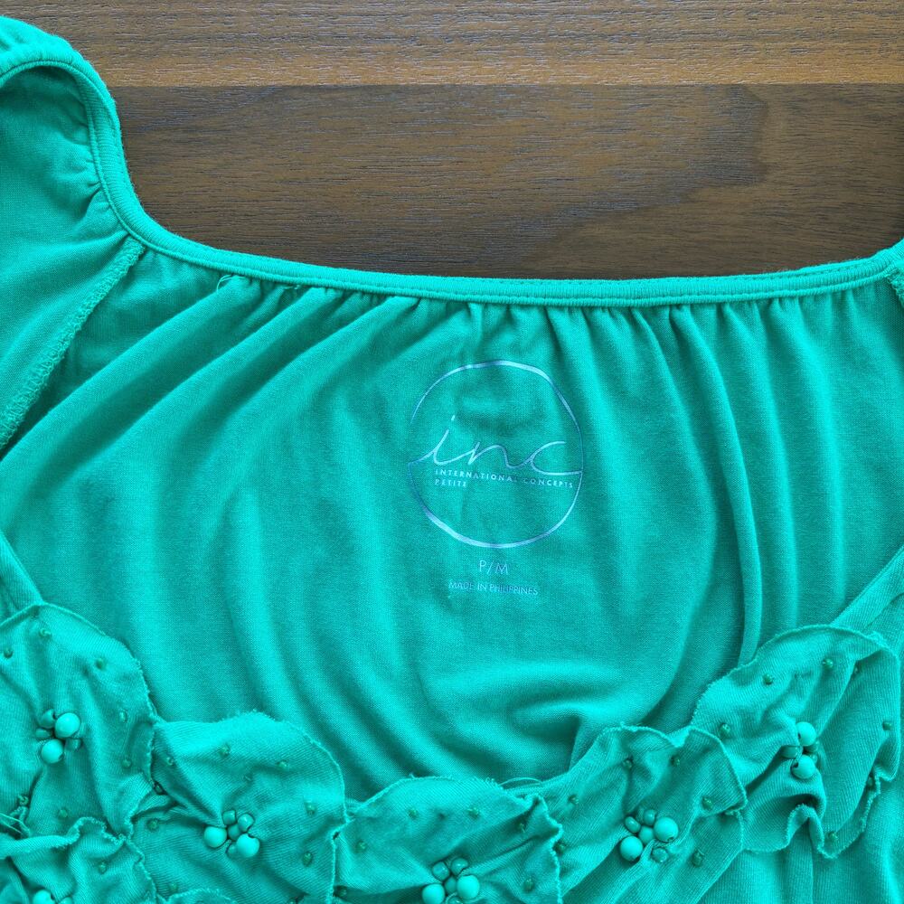 Vintage Y2K INC Flutter Sleeve Top Petite Medium Bright Green Soft Girl Fairy - Picture 7 of 16